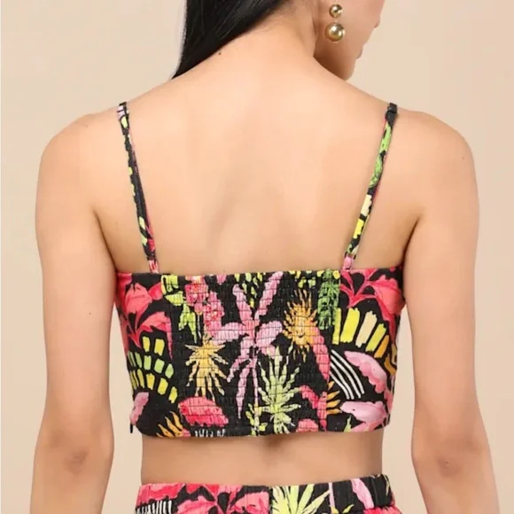 Tropical Print Two-Piece Set Adjustable Cami and Wide Leg Lined Pants w/ Pockets - Picture 4 of 9